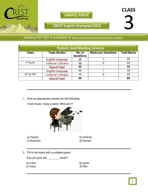 CREST English Olympiad (CEO) Class 3 Sample Paper