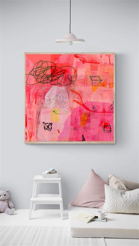 Vibrant Abstract Painting, Coral Printable Wall Art, Hot Pink and ...