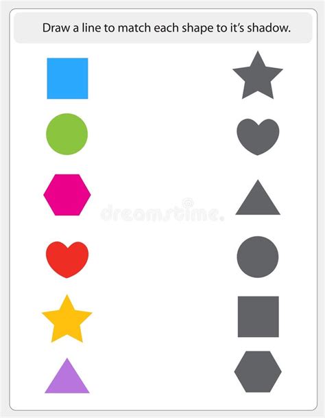 Kids Worksheet Matching Shapes And Shadows Stock Vector - Image: 39008708