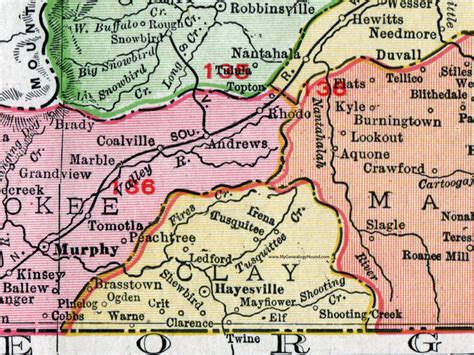 Clay County, North Carolina, 1911, Map, Rand McNally, Hayesville, Brasstown, Warne