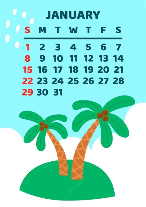 Premium Vector | January calendar page vector cartoon illustration with cute treasure island ...