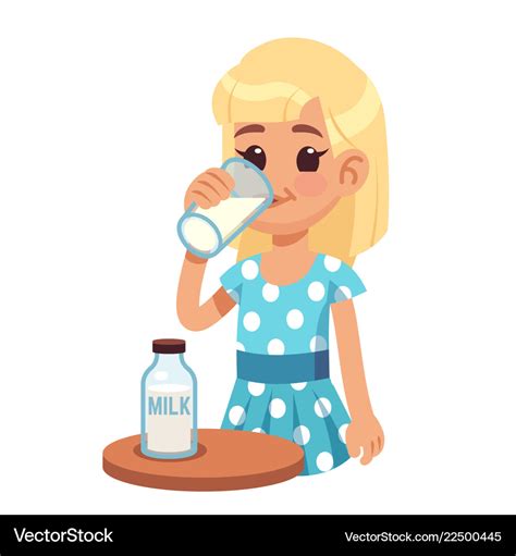 Girl drinks milk cartoon happy kid drinking cow Vector Image