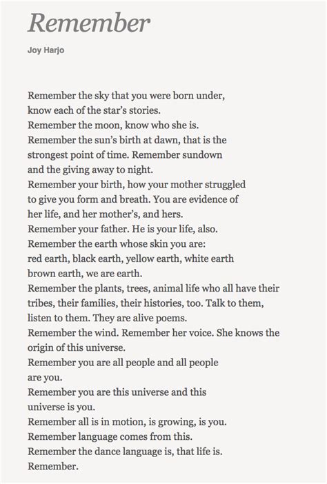 “Remember.” Copyright ©1983 by Joy Harjo from She Had Some Horses by ...