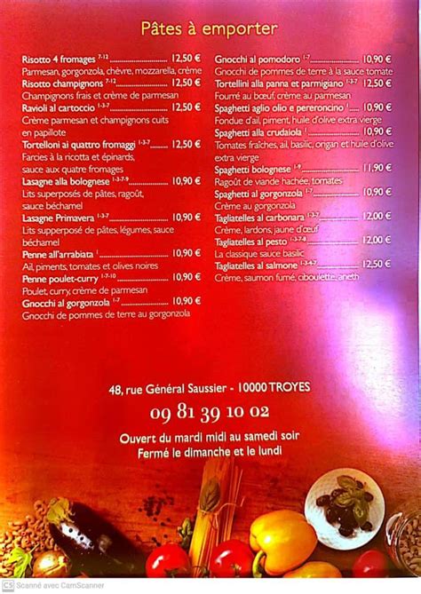 Menu at La Piazza restaurant, Troyes