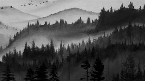 black and white forest painting - timelapse - YouTube