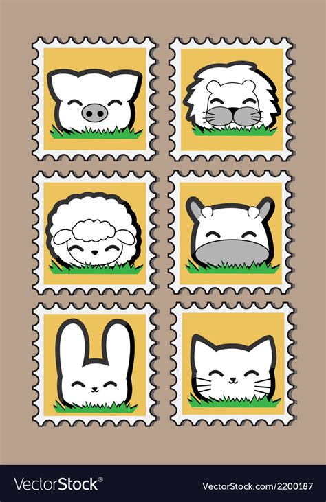 Cute little animal stamp set Royalty Free Vector Image