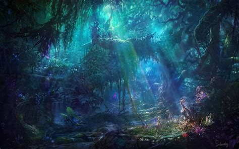 HD wallpaper: fantasy forest, landscape, sunbeam, stream | Wallpaper Flare