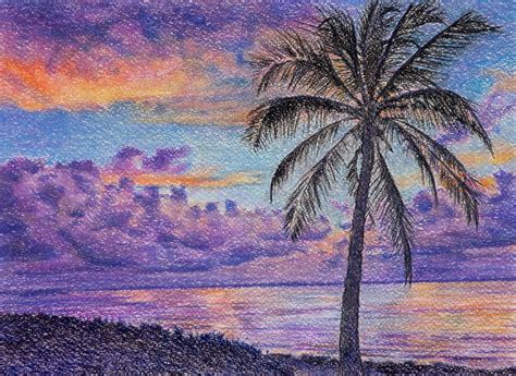 Sunrise and Palm Tree Original Tropical Beach Painting - Etsy