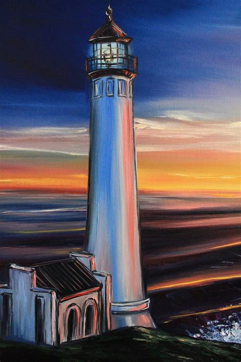 Sunset painting Lighthouse wall art Seascape painting | Etsy