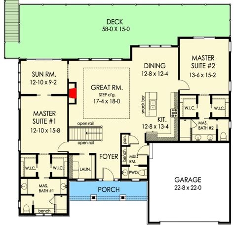 Exclusive One Story Craftsman House Plan with Two Master Suites ...