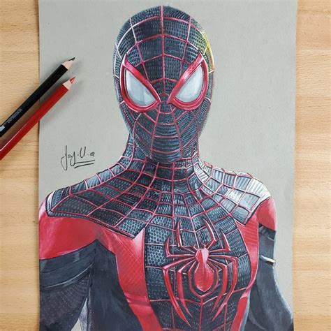 Spider-Man: Miles Morales Dibujo clásico a lápiz de color - Etsy España