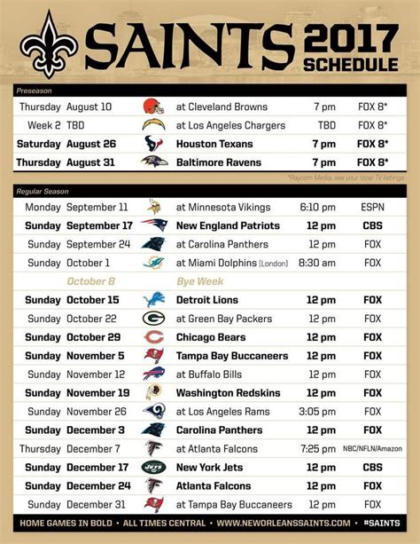 New Orleans Saints Printable Schedule - Printable Schedule