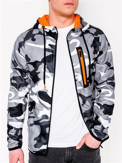 Men's zip-up hoodie B747 - grey/camo | MODONE wholesale - Clothing For Men