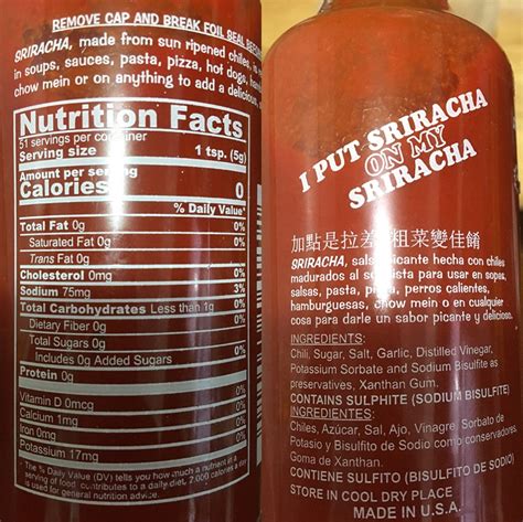 Sugar in Sriracha Sauce : nutrition