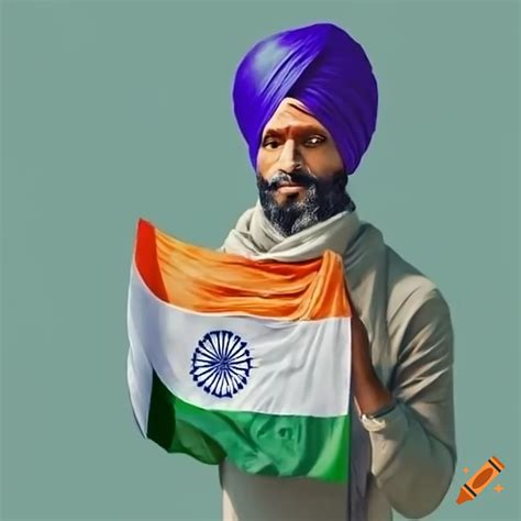 Sikh person holding indian national flag on Craiyon