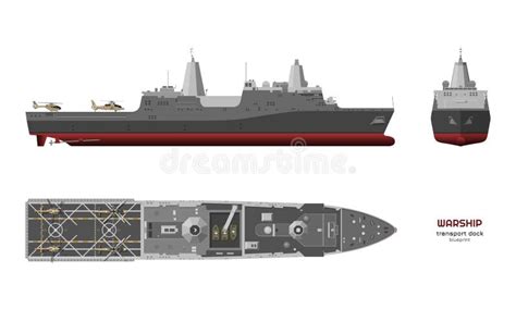 Military Ship. Top, Front and Side View. Battleship 3d Model. Industrial Isolated Drawing of USS ...