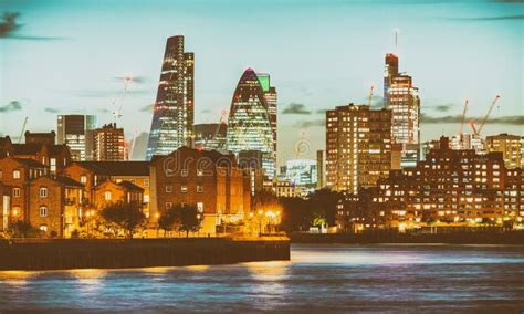 Canary Wharf Skyline at Night. London Stock Image - Image of building ...