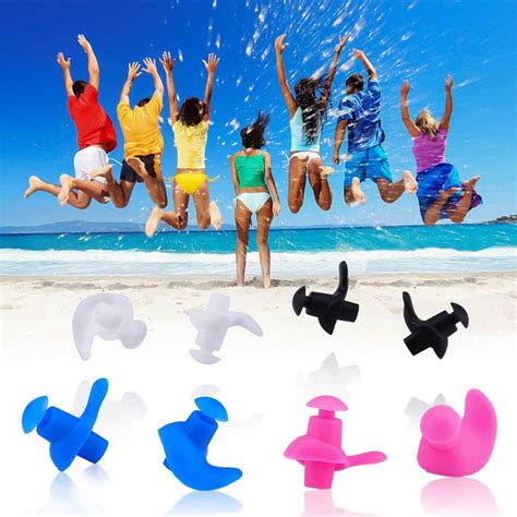 Swimming Ear Plugs, 4 Pairs Waterproof Reusable Silicone Ear Plugs ...