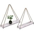 Rustic Set of 2 Wooden Floating Shelves with String – Farmhouse Hanging ...