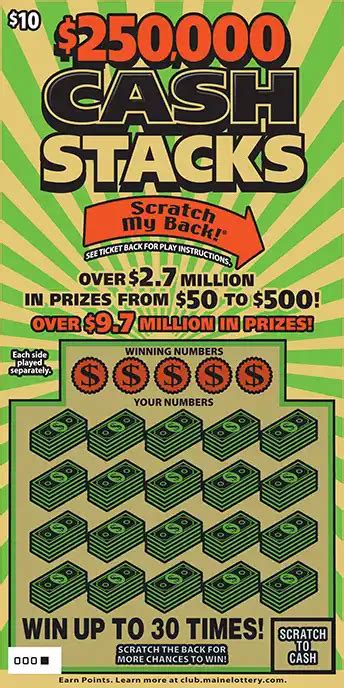 Maine Lottery $250,000 CASH STACKS Scratch Off (Game #597)