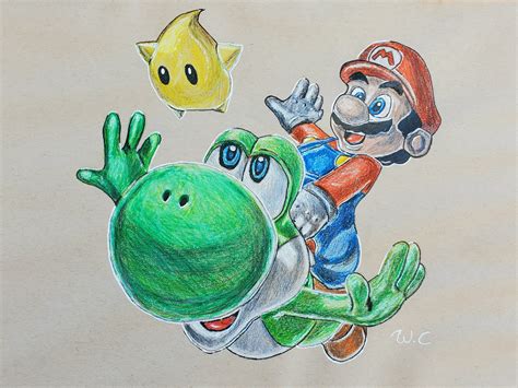 Super Mario Yoshi Video Game Art Mixed Media Drawing - Etsy