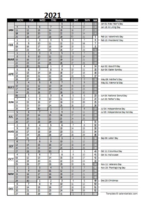 Printable 2021 Calendar With Week Numbers Excel