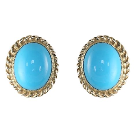 9ct yellow gold 9x7mm oval turquoise stud earrings - Jewellery from Mr Harold and Son UK