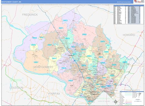 Montgomery County, MD Wall Map Color Cast Style by MarketMAPS - MapSales