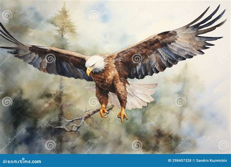 A Bald Eagle Soaring, Water Color Painting. Generative AI Stock ...