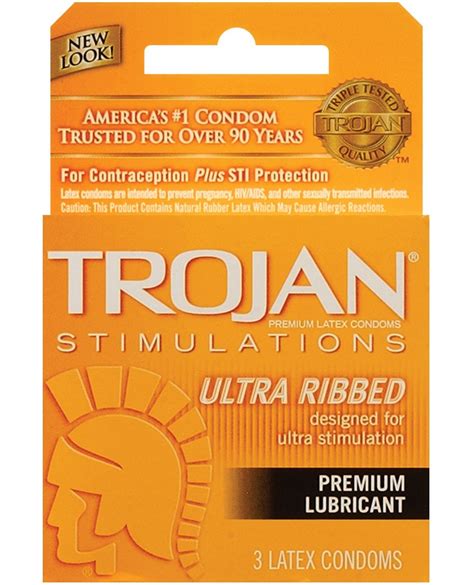 Trojan Ribbed Condoms - Box of 3 by Paradise marketing | Cupid's Lingerie