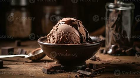 Chocolate ice cream ball on wooden table. 24957069 Stock Photo at Vecteezy