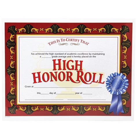 HIGH HONOR ROLL AWARD 30/PK 8.5X11 | Honor roll, Certificate templates ...