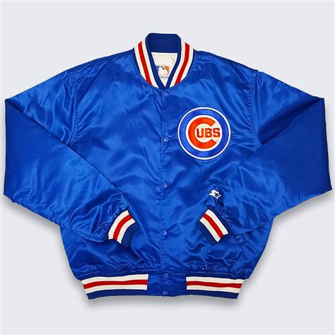 Chicago Cubs Vintage 80s Starter Satin Bomber Jacket - Blue , White and ...