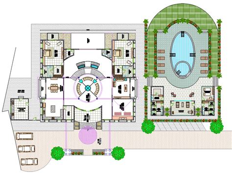 Villa Landscape Design With Swimming pool And Furniture Layout Plan DWG File - Cadbull