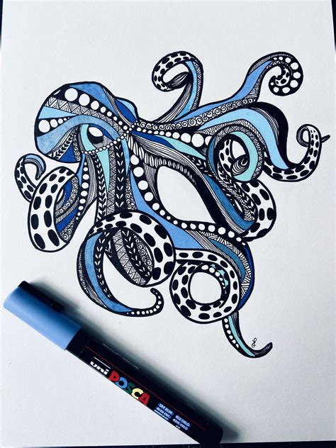 Zentangle octopus | Sea creatures art, Doodle art designs, Zentangle patterns