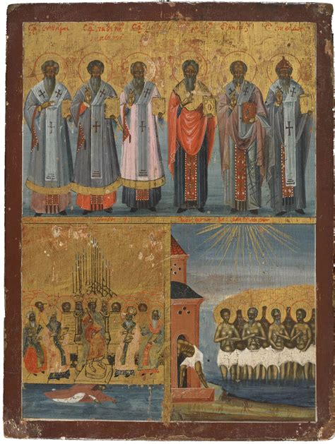 Icon with Six Saints, the First Council of Nicaea and the Forty Martyrs ...