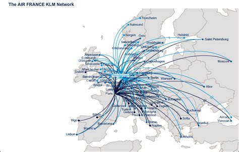 Air France route map - Europe from Paris CDG