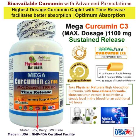 Mega Curcumin C3 1100 mg Sustained Time Release Max Dosage Each caplet ...