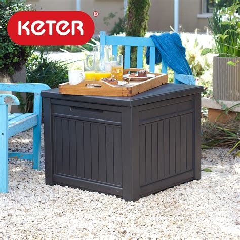 Keter Outdoor Patio Garden Cube Wood Look Storage Box Bench Container ...