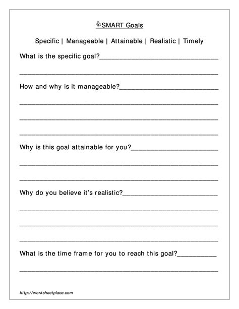 Printable Smart Goals Worksheet