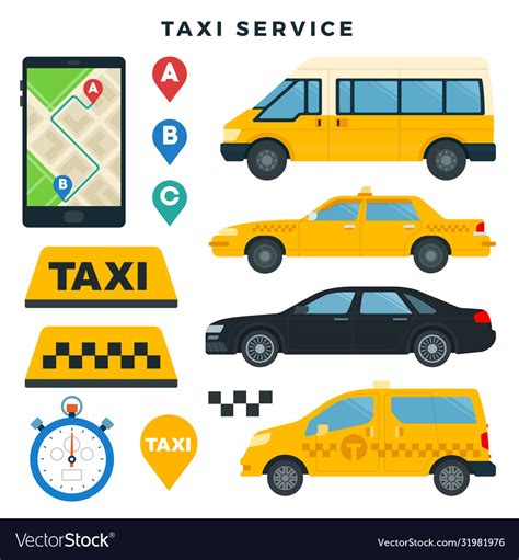 Different types taxi cars and taxi signs taxi Vector Image