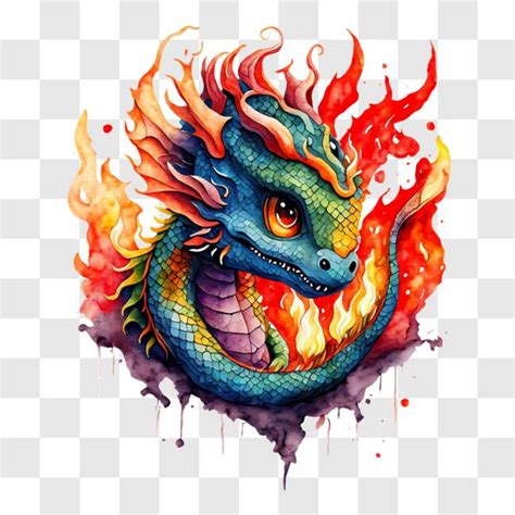 Download Colorful Dragon with Flames PNGs Online - Creative Fabrica