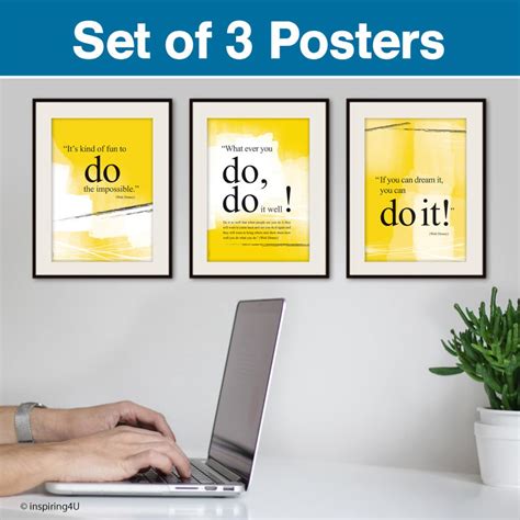 SET of 3 Motivational Posters. Walt Disney You Can Do It Quote Poster. Office Wall Decor ...