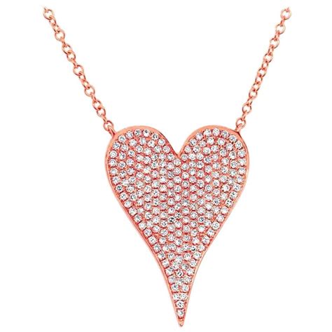 Rose Gold Necklace Heart Shape Diamond Pendant For Sale at 1stDibs