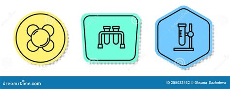 Set Line Molecule, Test Tube and Flask on Stand. Colored Shapes. Vector Stock Vector ...