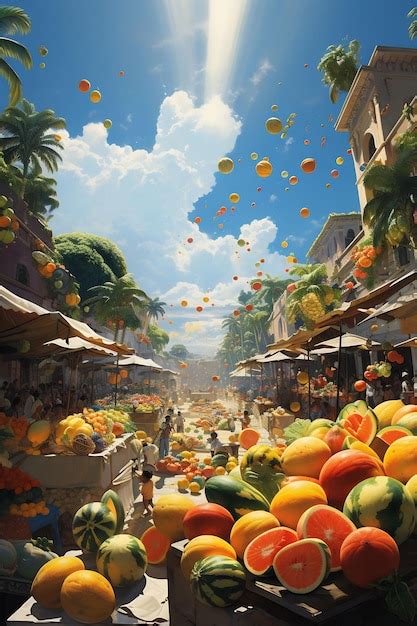 Premium AI Image | a painting of a fruit market by person