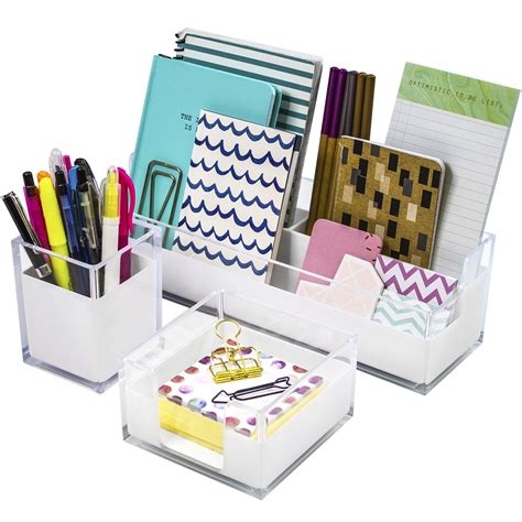 Sorbus Acrylic Desk Organizers Set – 3-Piece, Includes Desk Organizer Caddy, Memo Tray and Pen ...