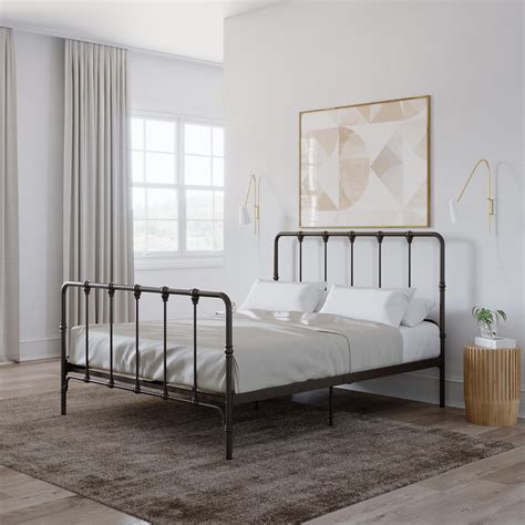 Mainstays Farmhouse Metal Bed, Queen Size Bed Frame, Grey - Walmart.com