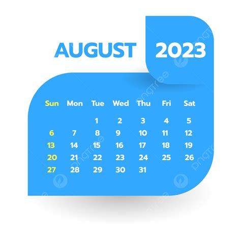 August 2023 Calendar Design Vector, August 2023, August 2023 Calendar, August Calendar 2023 PNG ...