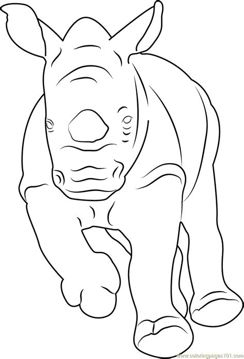 Baby Rhino Running Coloring Page for Kids - Free Rhinoceros Printable ...